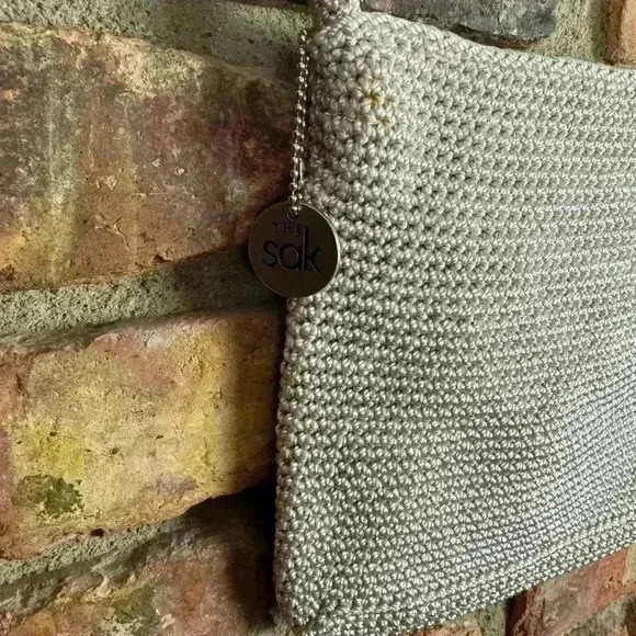 Sak Purse Bag Shoulder Body Yarn Macrame Woven Cream silver Boho Charm - Picture 3 of 4